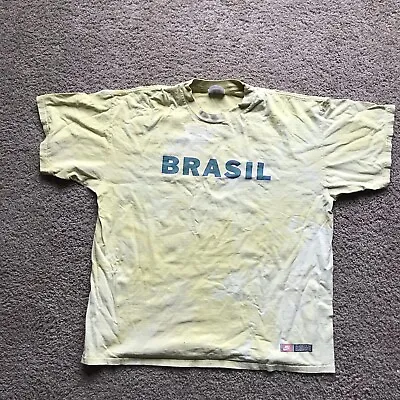 $36 • Buy Vintage 90s Nike T Shirt Distressed Yellow Brasíl Brazil Just Do It