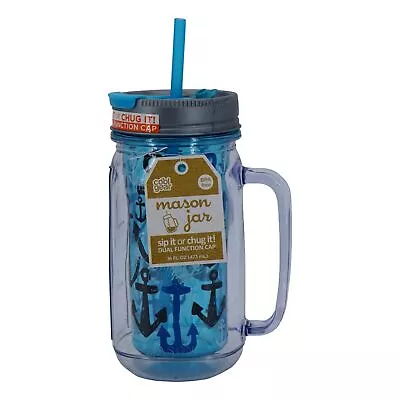 Insulated Mason Jar Tumbler Mug Blue Boat Anchor 16 Oz 7 In Tall With Dual • $17.95