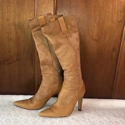 Manolo Blahnik Light Brown Suede & Leather Vintage Zip Up Boots Size 38.5-chic!! • $149.99