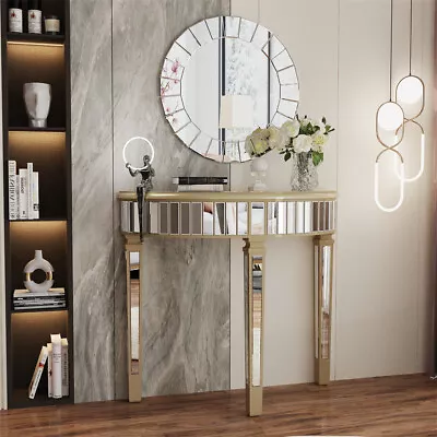 Ornate Mirrored Half Moon Console Table Living Room Hallway Demi Lune Furniture • £169.91