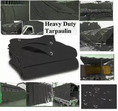 Black Canvas Heavy Duty Cotton Tarpaulin Cover Boat Log Roof Sheet 8Ft X 12FT • £69.25