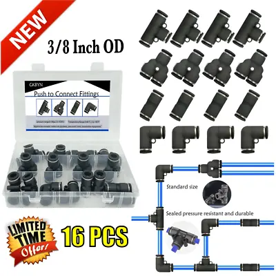 3/8 Inch OD Push To Connect Fitting Kit Quick Disconnect Tube Pneumatic Air Line • $17.35