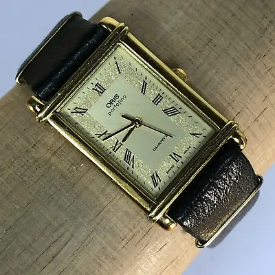 Vintage Oris Portofino Unisex Swiss Made Dress Tank Gold Tone Quartz Watch 7296 • $163.82