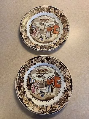Atq ALLERTONS England Brown Chinese Scenes INDIANA Plates • £10