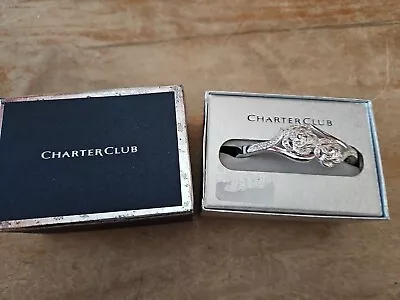 Charter Club Macy's Rhinestone Roses 7  Hinged Bangle Bracelet NEW IN BOX • $9.99