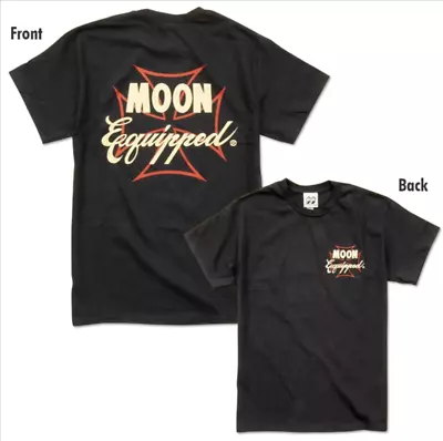 Men's Mooneyes Moon Equipped Iron Cross Black Hot Rod T-Shirt Cotton MQT183BK • $30.99
