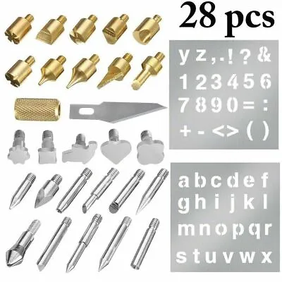 $13.99 • Buy 28pc Wood Burning Pen Tips & Stencils Soldering Carving Iron Working Tool Set