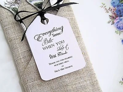 £8.95 • Buy Personalised Printed Wedding Favour First Meal Napkin Gift / Luggage Tags+Ribbon