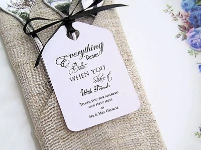 £8.95 • Buy Personalised Printed Wedding Favour First Meal Napkin Gift / Luggage Tags+Ribbon