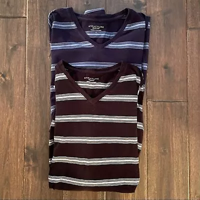 Structure Slim Fit Long Sleeve Striped V Neck Shirts Men’s L Bundle Of 2 • $20