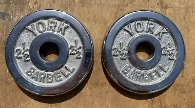 York Chrome 2.5 Lb Barbell Weight Plates Standard 1  Hole X 2 = 5 Lb Total • $26.99