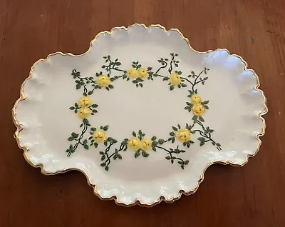 Vintage Hand Painted Raised Yellow  Roses Signed Vanity Tray Romantic • $25