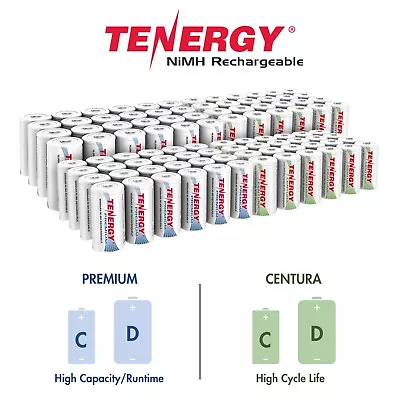 Tenergy PREMIUM CENTURA C & D Size NiMH Rechargeable Batteries Options LOT • $21