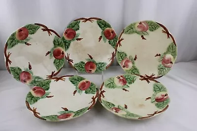 5 Salad Plates CHOISY LE ROI H & B Vintage Antique French Majolica Peach Design • $37.49