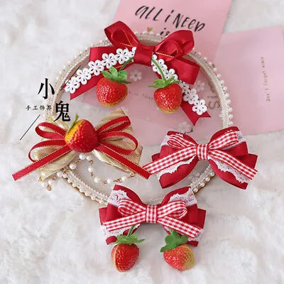 Kawaii Strawberry Bow Hairpin Lolita Hair Band Headwear Accessories Headband New • $14.99