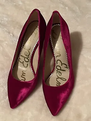 Sam Edelman Hot Pink Fuchsia Velvet Heels Size US 8 UK 6 • £35