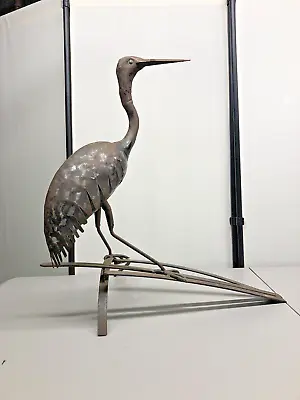 Vintage 1980’s Crane Sculpture In Metal • $400