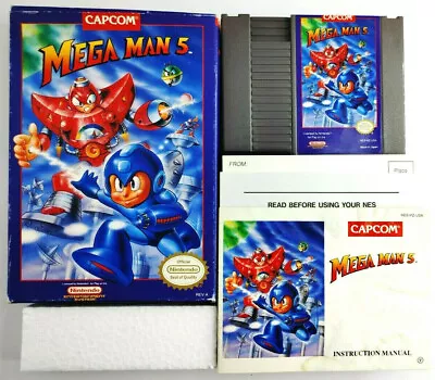 Mega Man 5 (Nintendo NES 1992) COMPLETE CIB Authentic Tested W/ Inserts! • $477.99