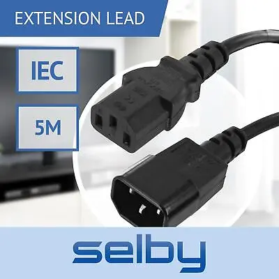 5m  Kettle Plug  Extension Cord Cable 240V Mains Power Lead IEC Male To Female • $16.95