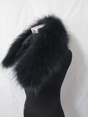 100% Real Raccoon  Fur Hood Collar/ Wrap/scarf / Jacket Collar BLACK Hood Collar • $29