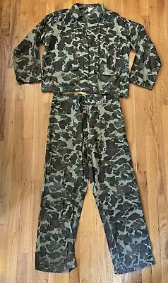 Rare Vintage Fred Bear 60s 70s Quality Duck Camo Hunting Shirt & Pants M-L L@@K! • $189.95