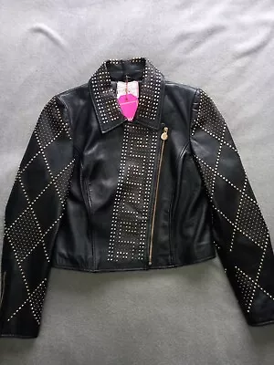 Versace H&M Leather Black Biker Jacket Size 40 UK 14 Women’s NEW WITH TAGS • $435.58