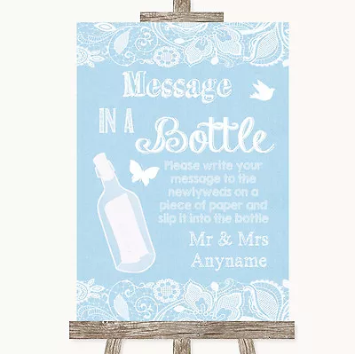 Blue Burlap & Lace Message In A Bottle Personalised Wedding Sign • $64.60