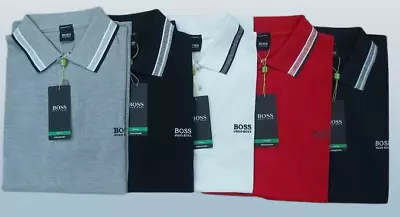 Mens Short Sleeve T Shirt Polo Sports Boss Tee Plain Summer Top New • £24.99