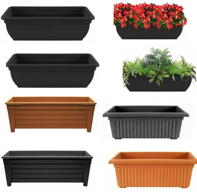 £12.95 • Buy Set Of 2 Trough Plant Pot Long Plastic Planter Outdoor Garden Window Herb Flower