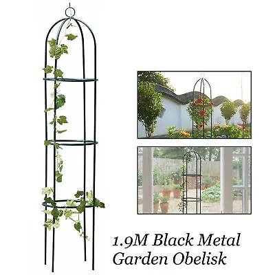 Black Garden Obelisk 1.9 M Climbing Plant Steel Frame Trellis Vines Floral Decor • £9.98