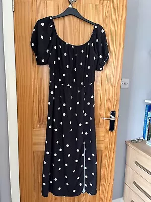 Ladies Dorothy Perkins Maxi Black Spot Bardot Dress Size 12 • £8