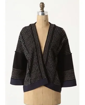Moth Anthropologie Blue Black Brown Open Cardigan Sweater Wool Size Small • $48.10