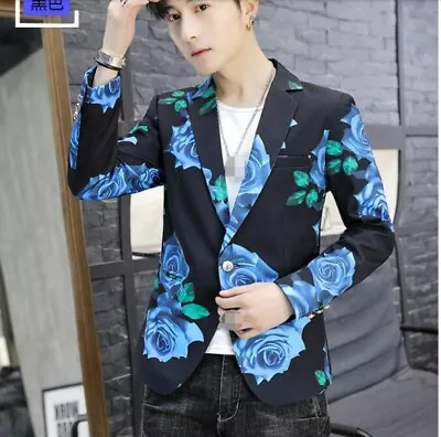 Men's Blazer Jacket One Button Long Sleeve Floral Printed Nightclub Outdoor L  • $97.37