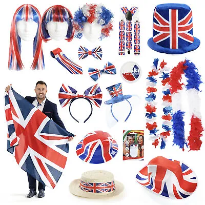 King Charles Coronation Union Jack Fancy Dress Costumes Hats Wig Accessories Lot • £2.99