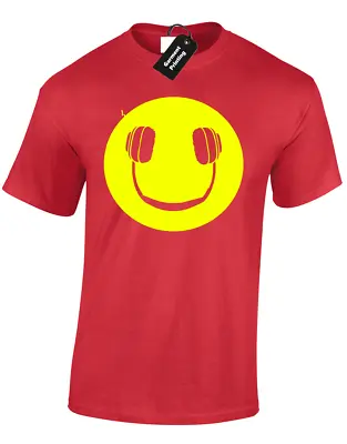 £9.99 • Buy Smile Headphones Mens T Shirt Funny Music Dj Dance House Vinyl Rave Mix Gift