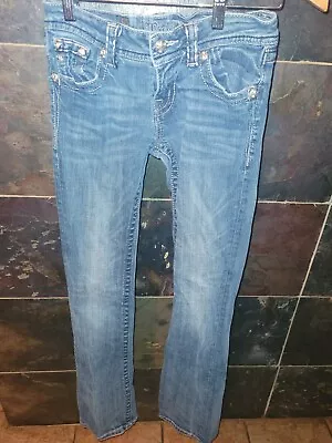 Miss Me Jeans Womens Size 26 Blue Boot Distressed Embroidered Bedazzled  • $29.99