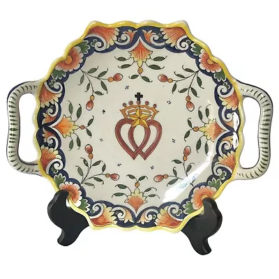 Vintage French Pottery Ceramic Serving Plate /Tray With Handles Les Herbiers • $24.95