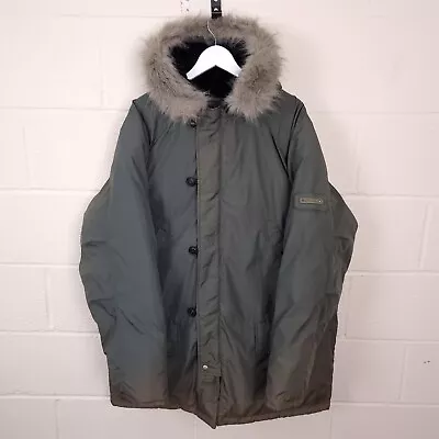 BEN SHERMAN Jacket Mens XL Parka Coat Hooded Insulated Military N3B Fur Green • $30.99