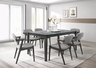 7 Pc Faux Grey Marble Look Black Dining Table Chairs Dining Room Furniture Set • $1099