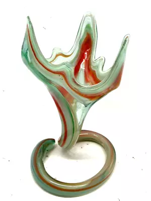 Vtg 1970's Murano Style Handblown Trumpet Vase Swirl Tulip Coil Base Beautiful ! • $35.90