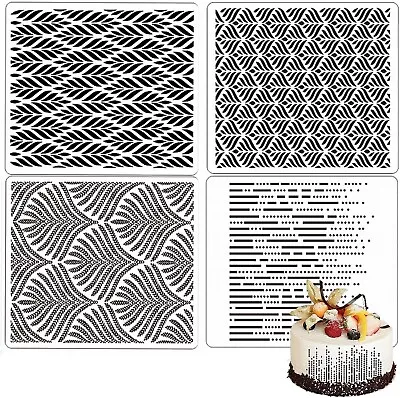 Cake Stencils Decorating Buttercream 4 Pcs Cake Embossing Stencils Plastic Mol • £8.99