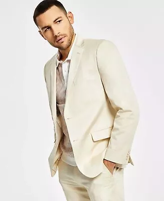 Alfani Men's Suit Jacket Cream 40L Slim-Fit Solid Cream Cotton • $27.71