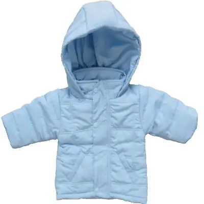 BNWT Baby Boys Quilted Jacket Microfibre Hooded Padded Coat Zip & Poppers ~ Blue • £22.99