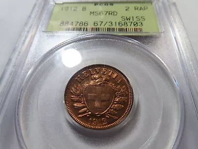 V15 Switzerland 1912-B 2 Rappen PCGS MS-67 FULL RED OGH • $23.50