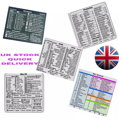 Keyboard Shortcuts Stickers MacPhotoshopWordExcelWindows80mmx80mm Adhesive • £2.99