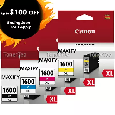 Canon PGI-1600XL BK/C/M/Y (x4) HY Ink Set For MAXIFY MB2060/MB2160/MB2360/MB2760 • $137.78