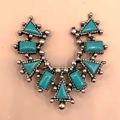 Vintage Turquoise Colored Brooch Pin Jewelry Native American Style Silver Tone • $24.95