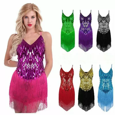 £13.99 • Buy Womens Sequins Gown Rhythm Ballroom Salsa Samba Rumba Tango Latin Dance Dress