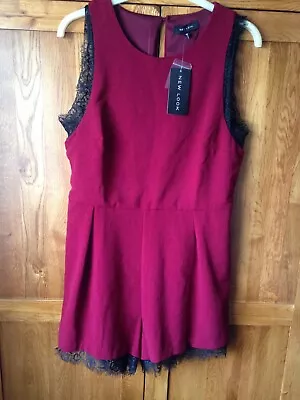 Bnwt! New Look Dark Red & Black Lace Trim All In One Playsuit Size 14 • £3
