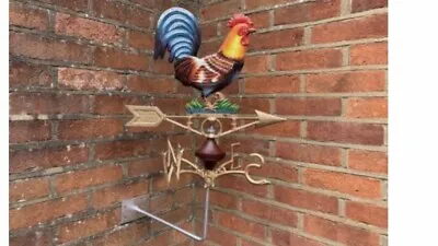 Vintage Style Cast Iron Hand Painted Rooster Cockerel Weather Vane Wall Mounted • £75